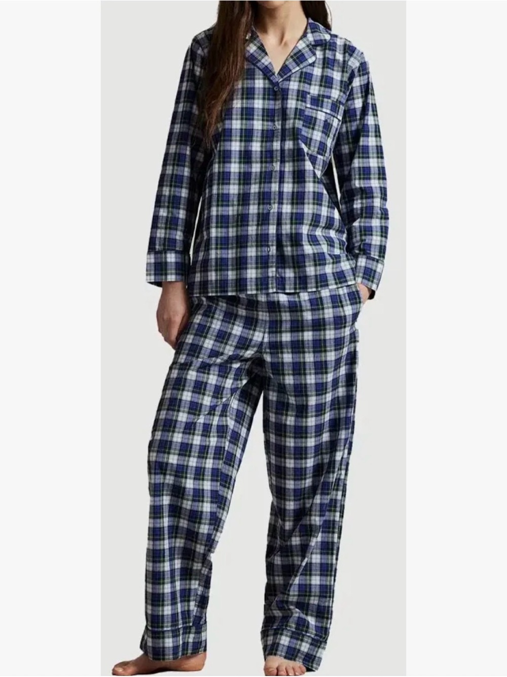 NWT Polo Ralph Lauren BALSAM TARTAN Blue/Green Madison Pajama Set Women's M PONY